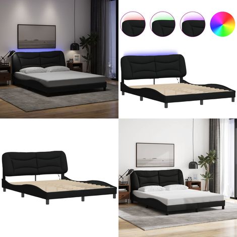 Bettgestell mit LED ohne Matratze Schwarz 160x200 cm Stoff - Bettrahmen - Doppelbett - Boxspringbetten - Schlafzimmermöbel - LED Beleuchtung - Home & Living (1/5)