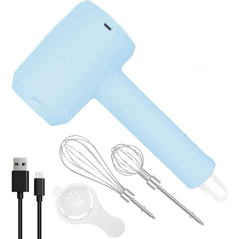 Batidora eléctrica de mano, inalámbrica, portátil, con 3 velocidades, recargable y 2 varillas extraíbles para hornear, batir huevos y preparar crema para batidos (azul).