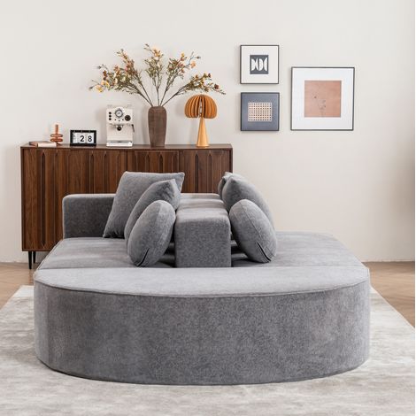 Sofá modular convertible en cama, sin montaje, con espuma completa, tejido chenilla gris (1/5)