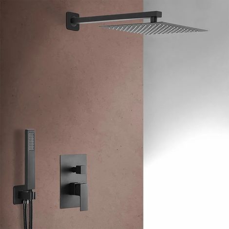 Set doccia completo nero opaco soffione 30 miscelatore e kit doccia (1/5)
