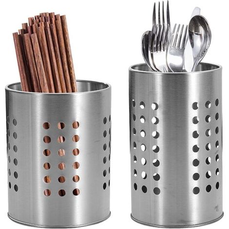 Lot de 2 supports pour ustensiles de cuisine, égouttoir à couverts en acier inoxydable, support pour ustensiles de cuisine, support pour couverts en métal, rangement de la vaisselle (1/5)