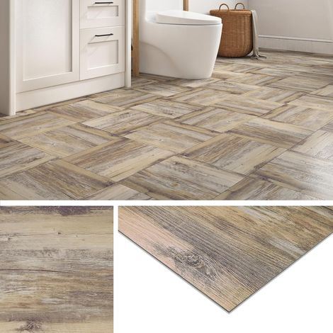 Dalle PVC Adhesive Sol Effet Bois Rustique 30x30CM Lino Sol Adhesif Effet Parquet Adhesif Sols Salle de Bain WC Carrelage Adhésif Sols Cuisine Dalles Adhesives PVC Interieur, 4 Dalles (1/5)