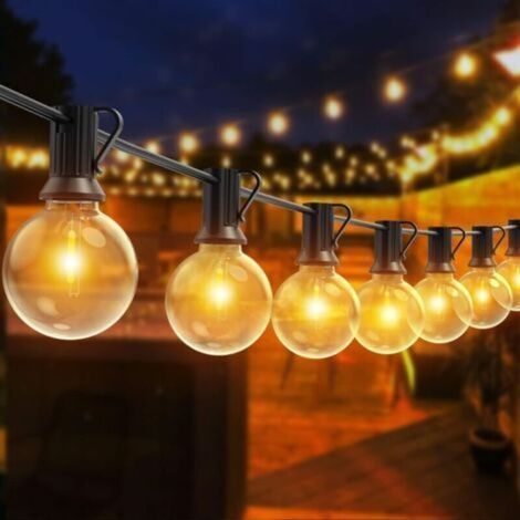 Guirlande lumineuse extérieure 30m LED – 50 ampoules incassables – IP44 étanche – Lumière chaude 2700K – Pour terrasses et mariages (1/5)