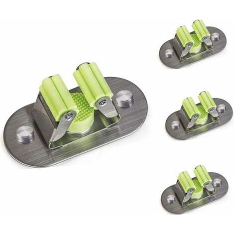 Multi-Function Wall Mounted Broom Holder, Screw Drilling and Self-Adhesive Mop Broom Holder, 304 Brushed Stainless Steel, for Hanging Tools, 4 Pieces (1/5)