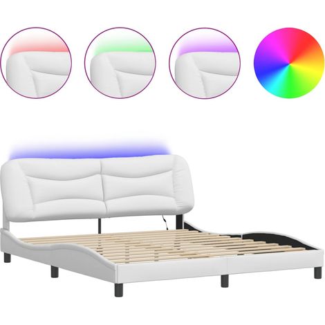 Lit double - lit simple - Cadre de lit avec LED Hvar blanc 180x200 cm fr5180 - Maison La Vie (1/5)