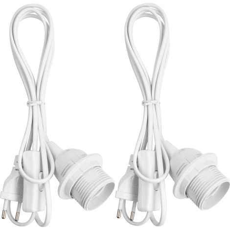 2 Pcs Support Lampe pour Ampoule E27, Douille avec Interrupteur, Porte Luminaire Suspension, Anneau Fileté, Câble d'alimentation de 1,8 m et EU Prise, pour Lustres Lampadaires (Blanc)