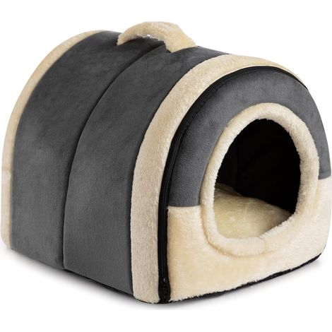 Cat Bed for Dogs, Foldable 2 in 1 Soft and Warm Pet Kennel, Crystal Velvet Beds Indoor Outdoor, Dark Grey (1/5)