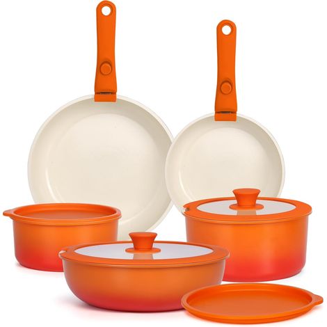 11 x Non-Stick Granite Induction Frying Pan and Saucepan, Orange (1/5)