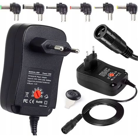 Alimentatore CC 30W - Adattatore CA universale  3-12V  1,2A  6 punte ad angolo  USB  UE  Compatto  Manopola di regolazione (1/5)