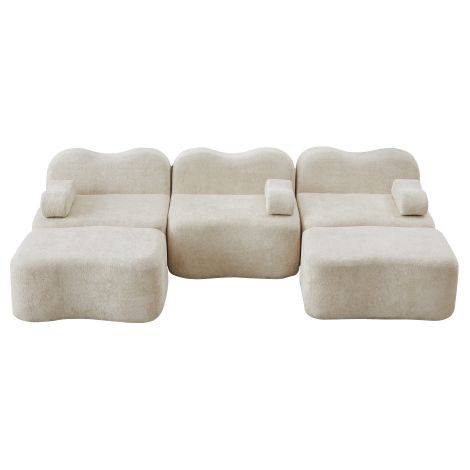 Canapé Panoramique Modulable en U 2 Poufs Inclus 288x167x70cm Beige
