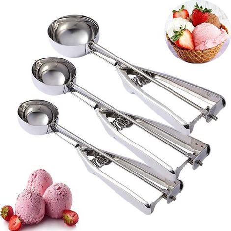 Ensemble de cuillères à biscuits – Acier inoxydable – 3 tailles (4, 5, 6 cm) – Pâtisserie, glace, fruits (1/5)