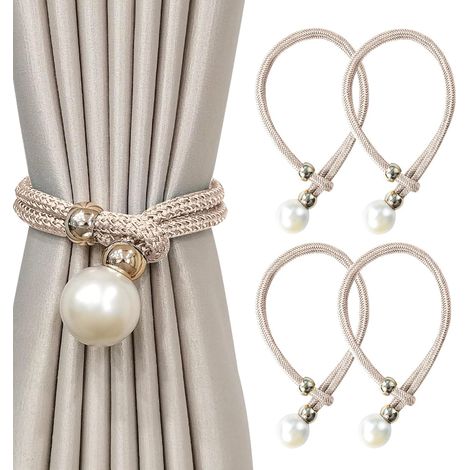 4 Pièces Embrasse pour Rideaux,Embrases pour Voilages Grandes Perles pour Décoration de Maison, Bureau Etc. (Champagne) (1/5)