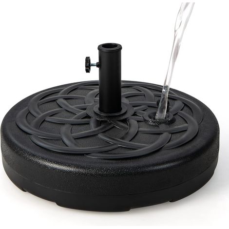 Pied de Parasol Jardin Exterieur Rond Remplissable Base Eau 23L/Sable 39KG Poteaux 38/48mm (Noir) (1/5)