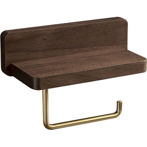 (10x20 CM)Porte Papier Toilette Double Installation Bois Massif Hêtre Dérouleur Support Papier WC Mural Auto-adhésif Coins Arrondis Porte Rouleau Décor Salle de Bain Noyer noir (1/5)
