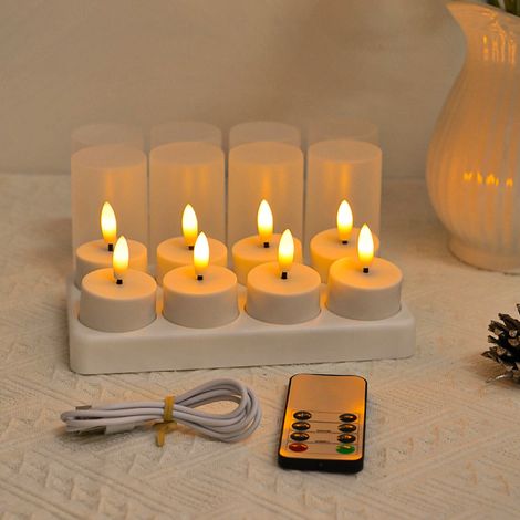 Bougies chauffe-plat rechargeables, lot de 12. Rechargeables - 8 - Avec télécommande pour tasse. (1/5)