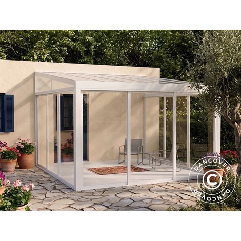 Wintergarten San Pablo Alu+ mit Fenstern + Schiebetüren, 4x4m, Weiß - Dancover