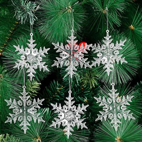 Juego de adornos navideños de acrílico transparente con forma de copo de nieve y reno. Kit de adornos colgantes transparentes para Navidad, ideales para fiestas, bodas, árboles, chimeneas y patios. (1/5)