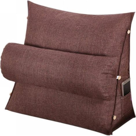 Coussin Triangulaire Lucoss en Lin Imitation, Calage de Dos Réglable - Housse Amovible Lavable, Tissu Doux pour la Peau, Poche Pratique (1 Pièce)