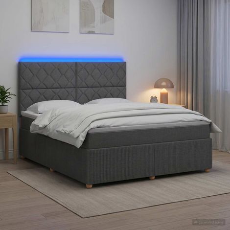 Lit boxspring LED avec matelas Gris foncé 180 x 200 cm Tissu (1/5)