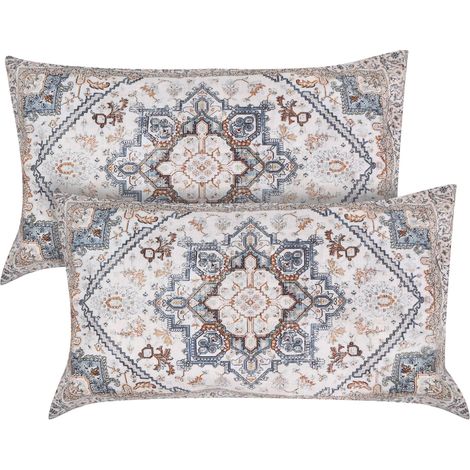 Housse de Coussin 50 x 30 cm, Lot de 2, Bohème Taie d'oreiller Lin Vintage Ethnique Style Décoratif, Housse Coussin Décoratives pour Chambre Canapé Lit Jardin Voiture Salon Décor (1/5)