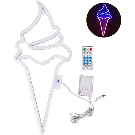 Lampe LED néon Ice Cream - 52cm - Usb/batteries - Dimmable, à distance, IP45 - Bleu Rose - Décor