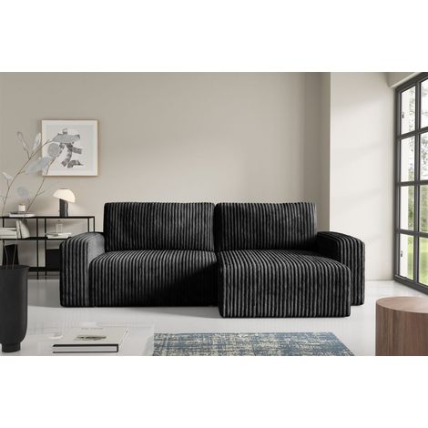 Ecksofa mit Schlaffunktion NATALIA in Stoff Tilia Schwarz Ottomane Rechts