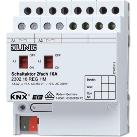 Jung KNX Actionneur de commutation 2x, REG, 4 TE 2302.16 REGHM