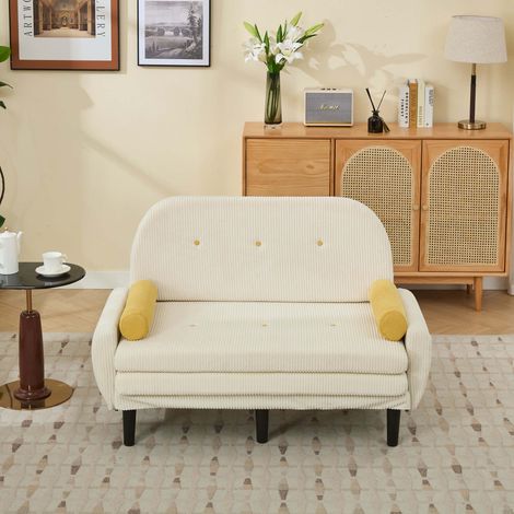 Divano letto 2 posti in velluto, con funzione relax e vano contenitore, design moderno per soggiorno, Beige (1/5)