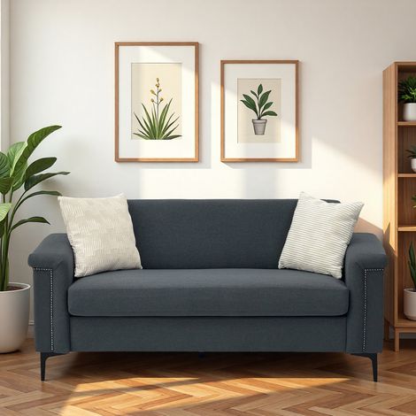 FX-P22EU-DG (SOFA 557-32) Canapé 2 places nordique 172×72×82 cm – tissu en lin fin, cadre en bois massif et pieds en fer stables, idéal pour le salon