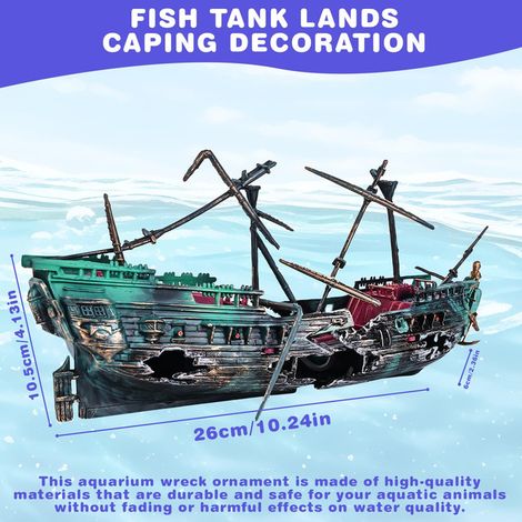 Décoration d'Aquarium Épave de Bateau Pirate Coulé - Ornement de Navire Détruit pour Décor de Réservoir de Poissons Animaux Aquatiques