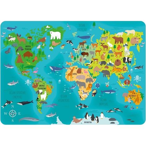 Tovaglietta plastificata con mappa del mondo e animali