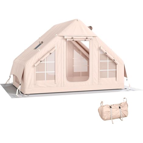 Tente gonflable avec cheminée et ouverture pour puits de lumière, pompe, sac de rangement, protection UPF 30+ pour 4 saisons, imperméable (plus de 5000 mm d'humidité). (1/5)