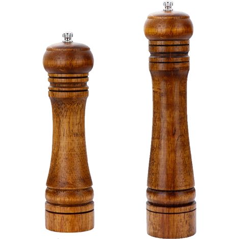 Moulin A Sel - Moulin A Poivre - Noyau En Ceramique - Bois D Hevea - 12 5 Cm Et 20 Cm - Lot De 2 (1/5)