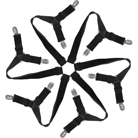 1pc 12 Clip Sheet Clip 6 Side Sheet Holder avec sangles réglables pour tous les matelas ronds et carrés (noir) (1/2)