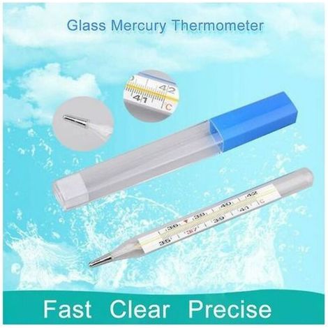 Termómetro médico de vidrio con mercurio de 2 piezas para adultos y bebés, para medir la temperatura corporal. (1/4)