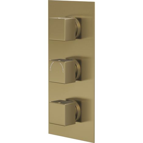 Colore Square Brushed Brass Concealed Triple Thermostatic Shower Valve - 2 Outlets (1/5)