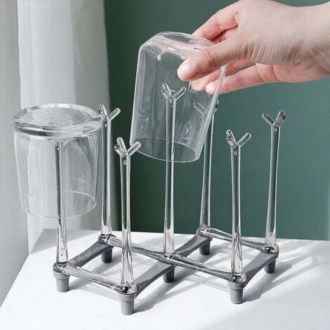 QORVA-Égouttoir à bouteilles extensible - Égouttoir à bouteilles - Porte-bouteilles - Égouttoir à vaisselle - Gris - Égouttoir à tasses extensible - Gris - Égouttoir à vaisselle en plastique - Égoutto