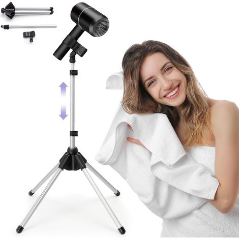 Support de sèche-cheveux réglable de 73 à 140 cm avec trépied et clip universel, support rotatif à 360 degrés pour salle de bain, coiffeuse, salle de maquillage (1/5)