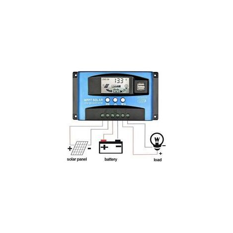 Contrôleur de charge solaire MPPT 40A, régulateur de batterie intelligent de contrôleur de batterie de panneau solaire USB 12V 24V avec écran LCD(40A) (1/4)