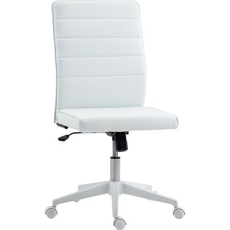 Chaise de bureau PU fonction basculante, 107 cm, cuir, blanche, pivotante dossier courbé siège rembourré, hauteur réglable 97 à (1/5)