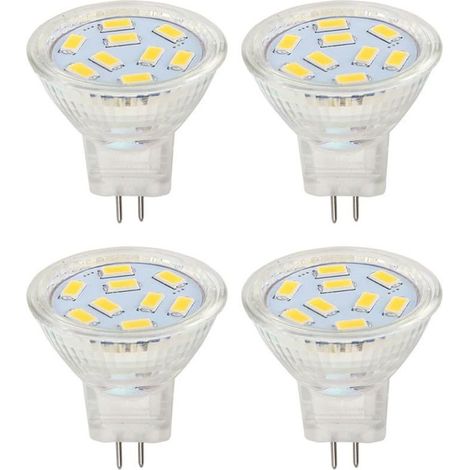 Ampoules LED MR11 2W 12V, GU4 blanc chaud 3000K, équivalent halogène 20W, ampoule LED MR11 G4/GU4.0 (paquet de 4) (1/5)