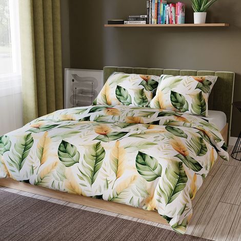 Parure de lit 220x200 cm en satin de coton à motif floral olive (1/5)