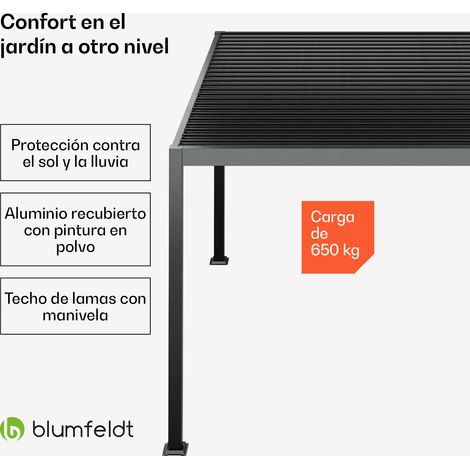 Blumfeldt Cenador LuminaHaven 3x4 m techo de lamas de acero galvanizado protege del sol, la lluvia y el viento (1/5)