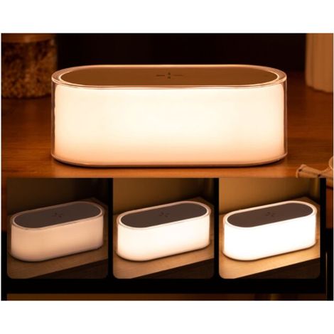 LED Bedside Lamp, Desk Lamp Night Lamp 7 Brightness Levels and Wireless Charger Clock Lamp Wake-up Lamp and Sensitive Touch USB Charging (1/4)