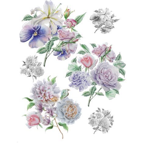 sticker mural fleurs lilas violet, rose, rose clair et vert - Sanders & Sanders