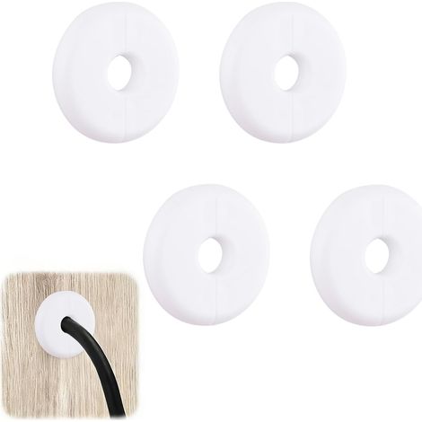 Lot de 4 cache-câbles ronds en plastique auto-adhésifs pour réseau de télévision/câbles de haut-parleurs (blanc, 10 mm) (1/5)