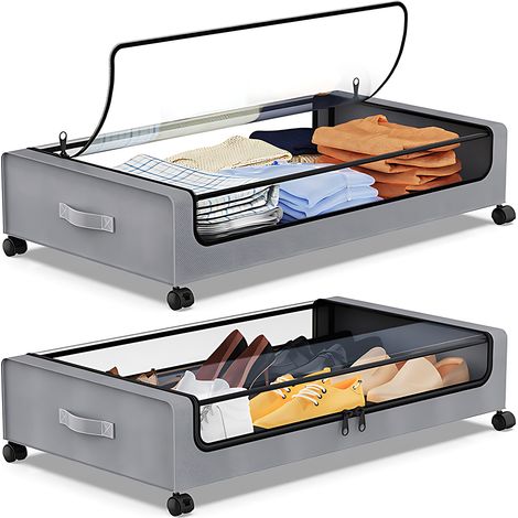 Conteneur de rangement sous le lit avec couvercles et roulettes, bacs à vêtements multifonctionnels pour la maison, dortoir, transparent, visible, anti-poussière, tiroirs de rangement sous le lit, poi (1/5)