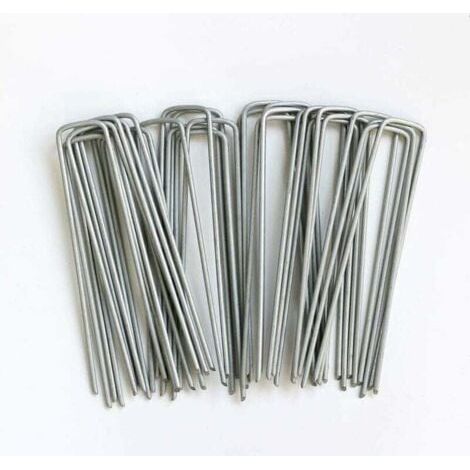 piquets de jardin en U 150 mm Idéal pour la membrane de contrôle des mauvaises herbes, le tissu, l'herbe artificielle, le tapis, le filet galvanisé (lot de 50)--TRIMEC (1/5)