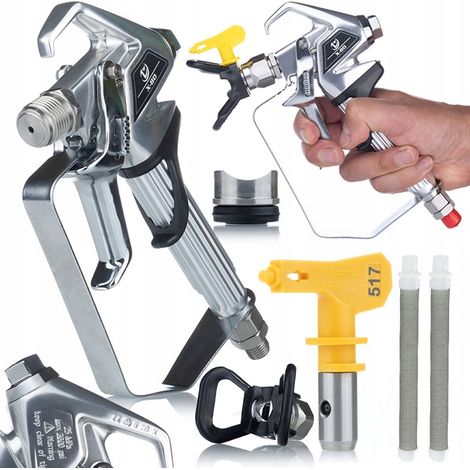 Rosfix Set UltraSpray ZT-80 – Airless Farbspritzpistole mit 2-Finger-Abzug & Düsenschutz  Düse 517 + 2x Filter 60 Mesh  7250 psi, 1/4" Gewinde  Lackierzubehör