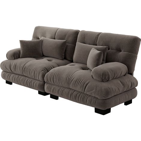 Divano Modulare, Seduta Profonda, Cuscini Lombari e Decorativi, Chenille, Marrone (1/5)